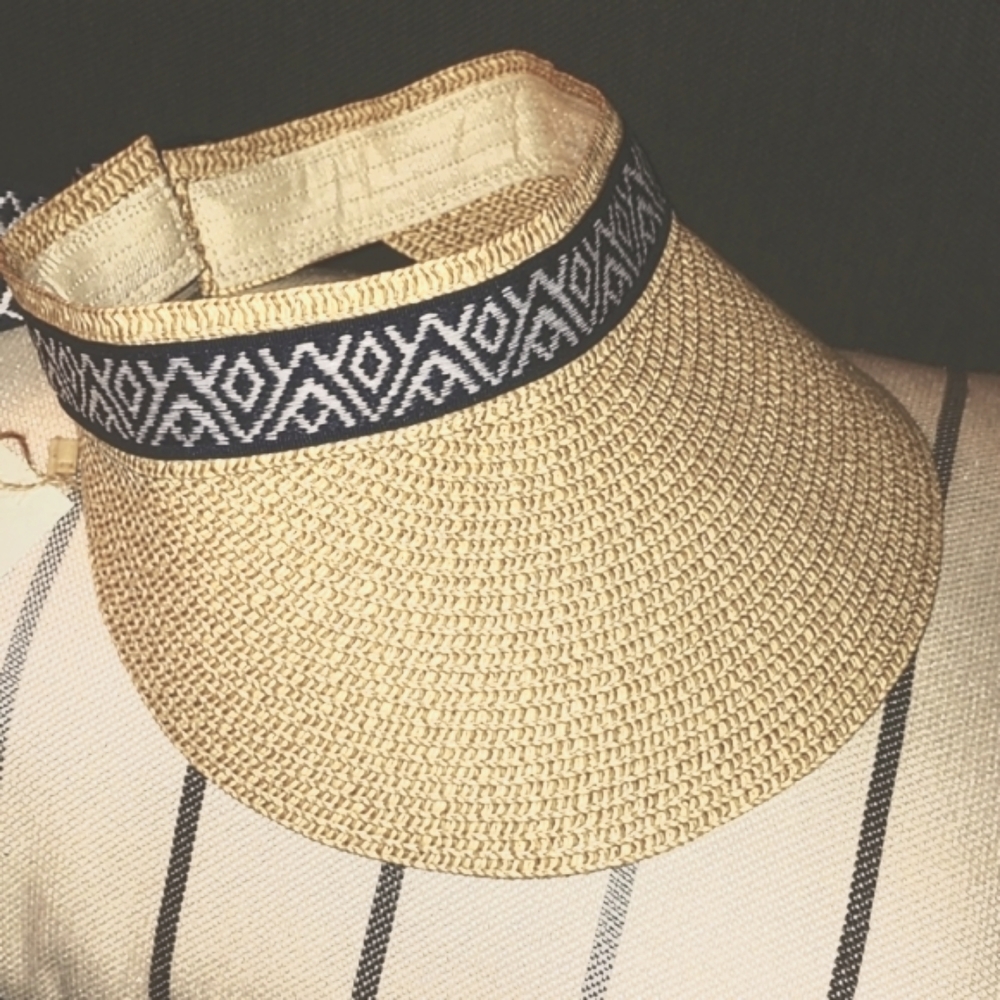 Sea&Grass Straw Visor with Navy Geometric Ribbon•••Bundle & SAVE MORE•••